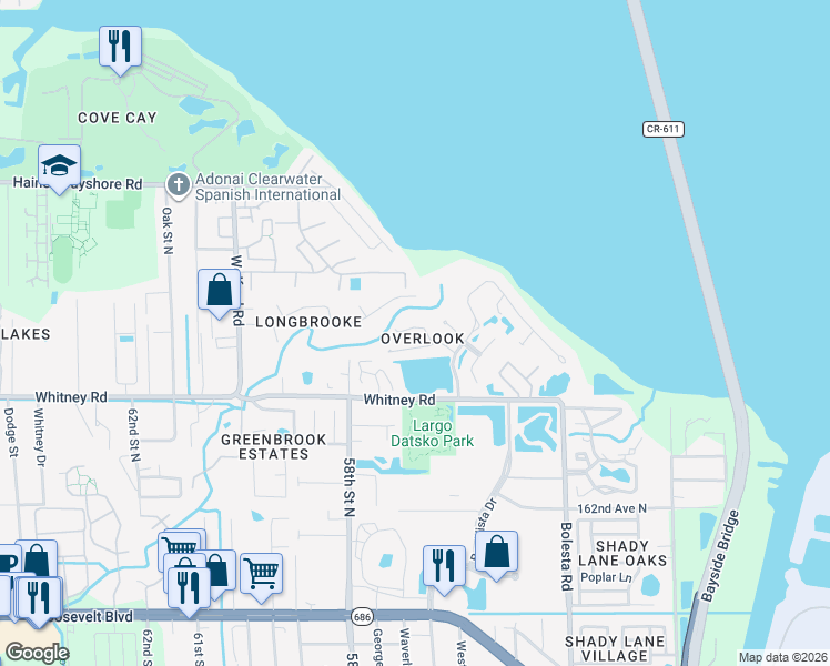 map of restaurants, bars, coffee shops, grocery stores, and more near 3066 Branch Drive in Clearwater