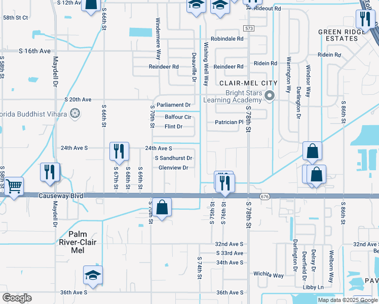 map of restaurants, bars, coffee shops, grocery stores, and more near 7028 South Sandhurst Drive in Tampa