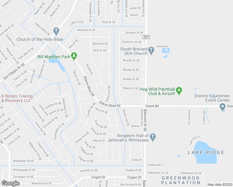 map of restaurants, bars, coffee shops, grocery stores, and more near 2734 Hester Avenue Southeast in Palm Bay