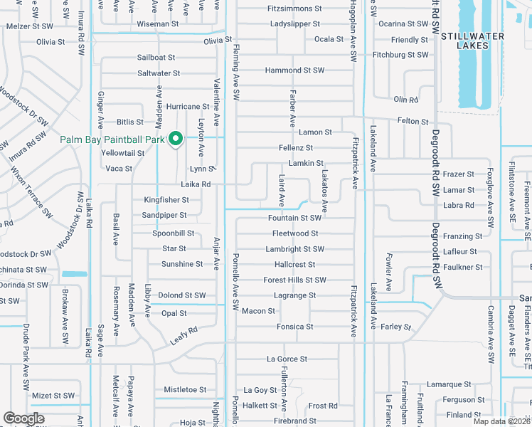 map of restaurants, bars, coffee shops, grocery stores, and more near 558 Fountain Street Southwest in Palm Bay