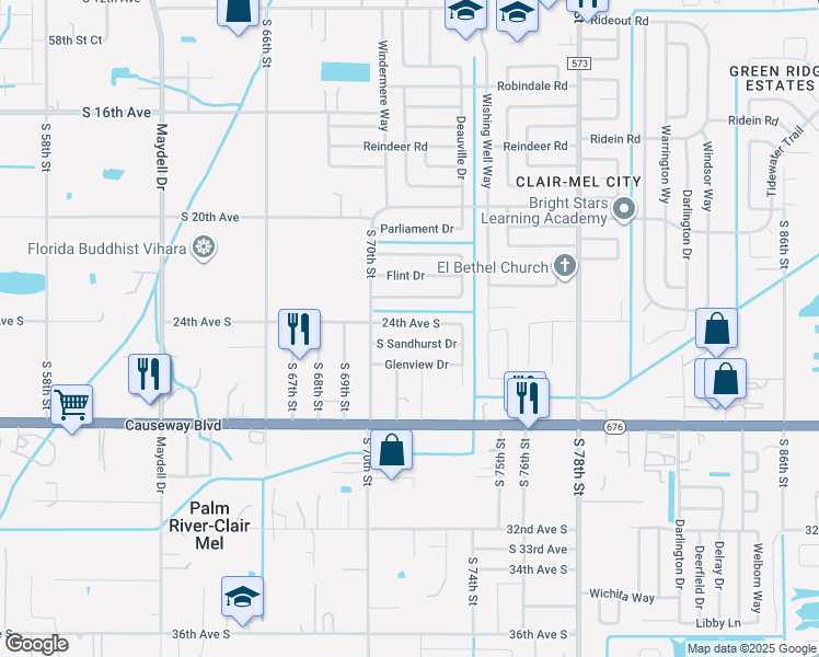 map of restaurants, bars, coffee shops, grocery stores, and more near 7013 South 24th Avenue in Tampa