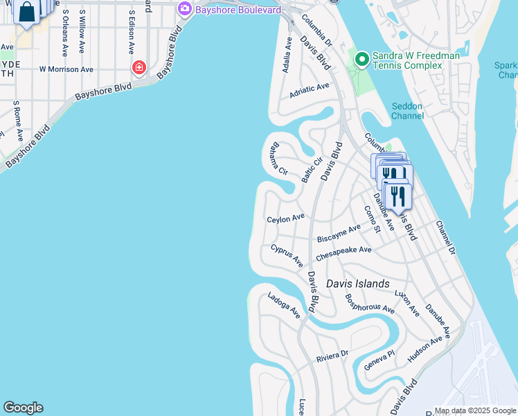 map of restaurants, bars, coffee shops, grocery stores, and more near 224 Blanca Avenue in Tampa