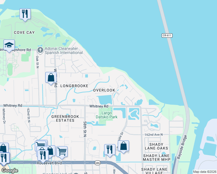 map of restaurants, bars, coffee shops, grocery stores, and more near 1950 Northfork Circle in Clearwater
