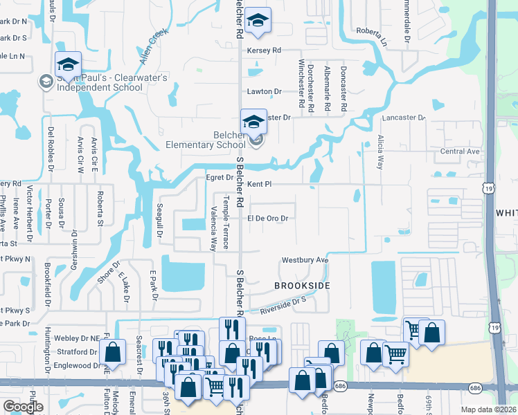 map of restaurants, bars, coffee shops, grocery stores, and more near 2217 Buena Vista Drive in Clearwater