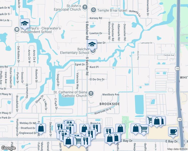 map of restaurants, bars, coffee shops, grocery stores, and more near 2217 Buena Vista Drive in Clearwater
