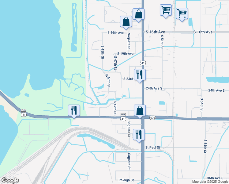 map of restaurants, bars, coffee shops, grocery stores, and more near 7929 24th Avenue South in Tampa