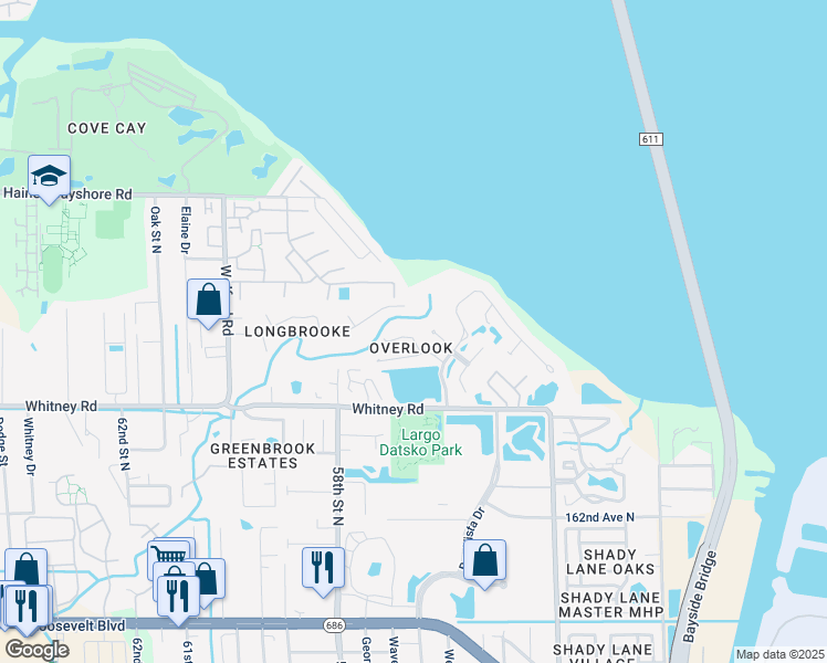map of restaurants, bars, coffee shops, grocery stores, and more near 3077 Branch Drive in Clearwater