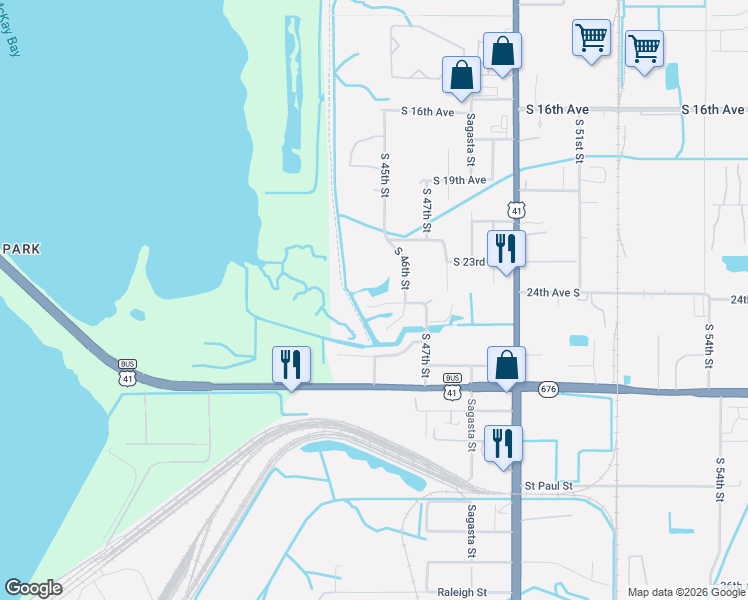 map of restaurants, bars, coffee shops, grocery stores, and more near 4504 24th Avenue South in Tampa