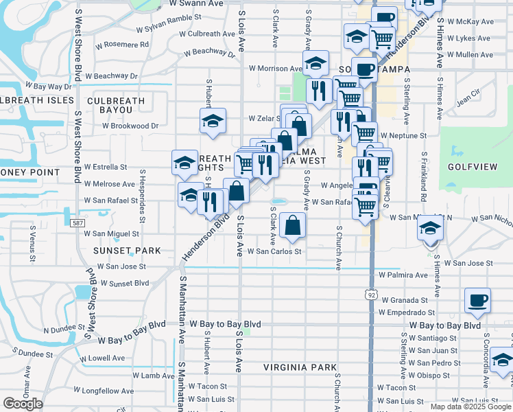 map of restaurants, bars, coffee shops, grocery stores, and more near in Tampa