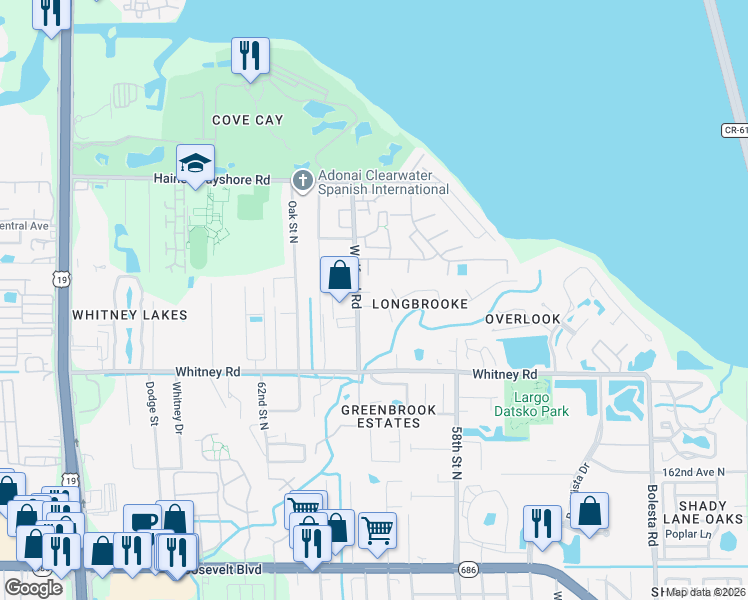 map of restaurants, bars, coffee shops, grocery stores, and more near 2913 Longbrooke Way in Clearwater