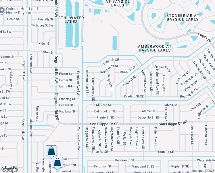 map of restaurants, bars, coffee shops, grocery stores, and more near 2714 Felix Road Southeast in Palm Bay