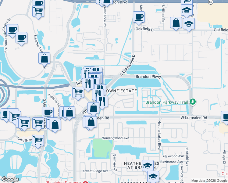 map of restaurants, bars, coffee shops, grocery stores, and more near 762 Burlwood Street in Brandon