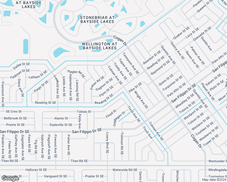 map of restaurants, bars, coffee shops, grocery stores, and more near 666 Flynn Street Southeast in Palm Bay