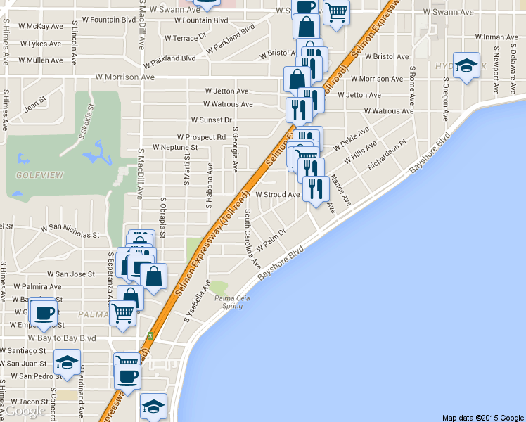 map of restaurants, bars, coffee shops, grocery stores, and more near 1407 South Lorenzo Avenue in Tampa