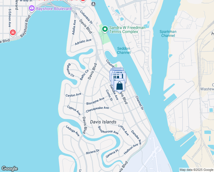 map of restaurants, bars, coffee shops, grocery stores, and more near 99 Barbados Avenue in Tampa