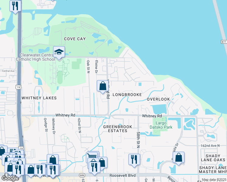 map of restaurants, bars, coffee shops, grocery stores, and more near 1909 Wolford Road in Clearwater