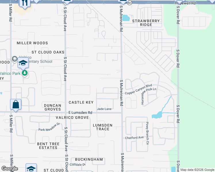 map of restaurants, bars, coffee shops, grocery stores, and more near 4223 Amber Ridge Lane in Valrico