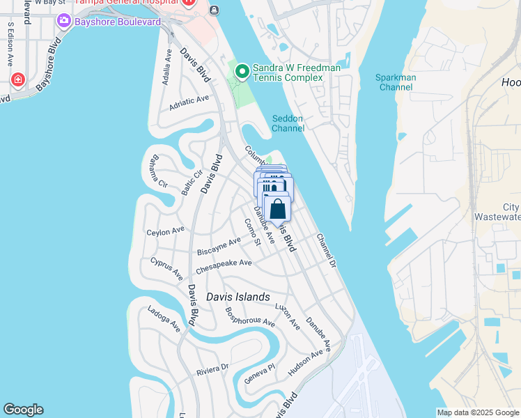 map of restaurants, bars, coffee shops, grocery stores, and more near 211 Danube Avenue in Tampa