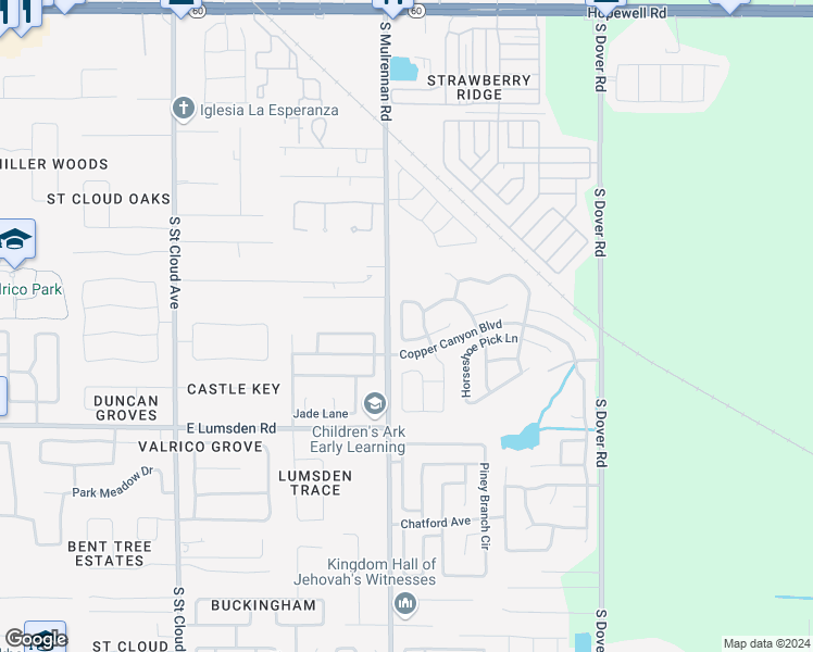 map of restaurants, bars, coffee shops, grocery stores, and more near 716 Grand Canyon Drive in Valrico