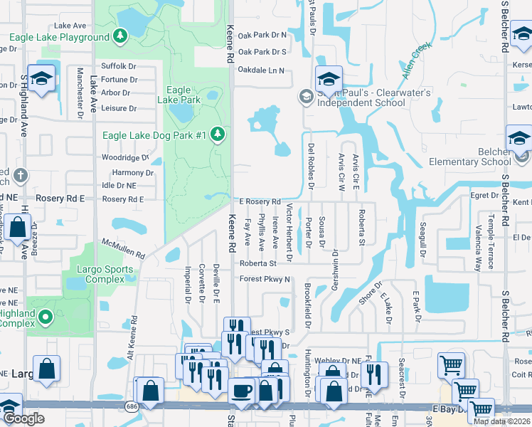 map of restaurants, bars, coffee shops, grocery stores, and more near 1164 Phyllis Avenue in Largo