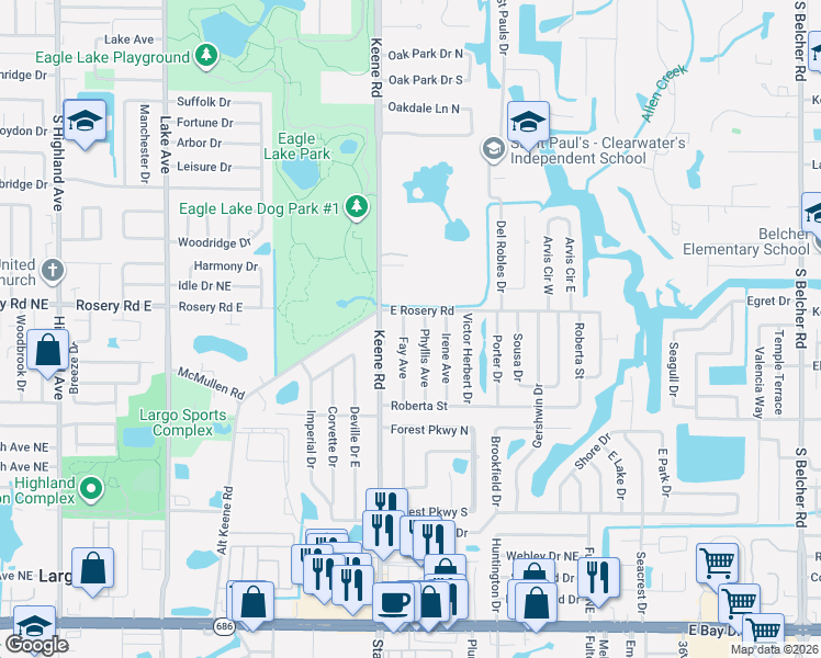 map of restaurants, bars, coffee shops, grocery stores, and more near 1164 Phyllis Avenue in Largo