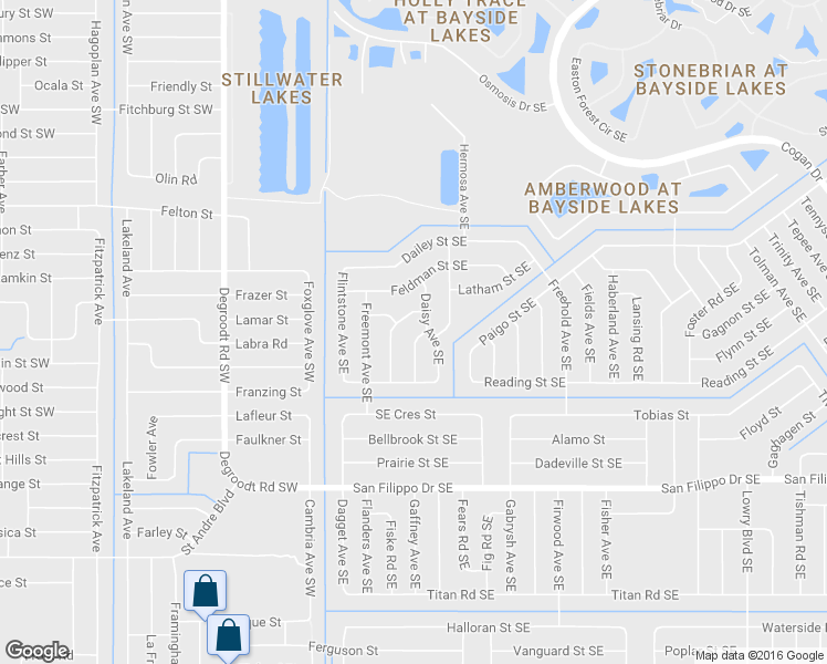 map of restaurants, bars, coffee shops, grocery stores, and more near 2714 Felix Road Southeast in Palm Bay