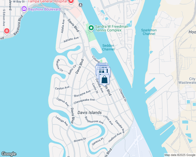 map of restaurants, bars, coffee shops, grocery stores, and more near 99 Barbados Avenue in Tampa