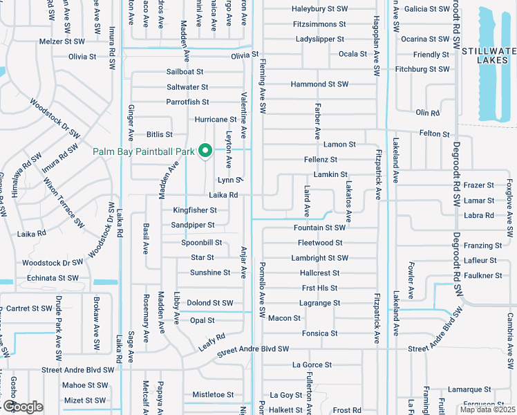 map of restaurants, bars, coffee shops, grocery stores, and more near 2826 Fleming Avenue Southwest in Palm Bay