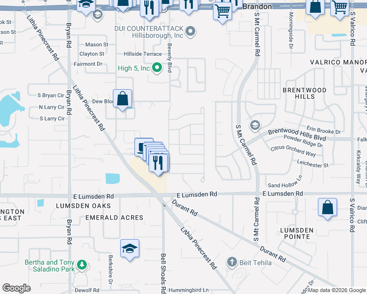 map of restaurants, bars, coffee shops, grocery stores, and more near 1013 Alberro Avenue in Brandon