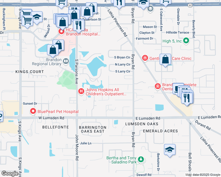 map of restaurants, bars, coffee shops, grocery stores, and more near 713 Coulter Place in Brandon