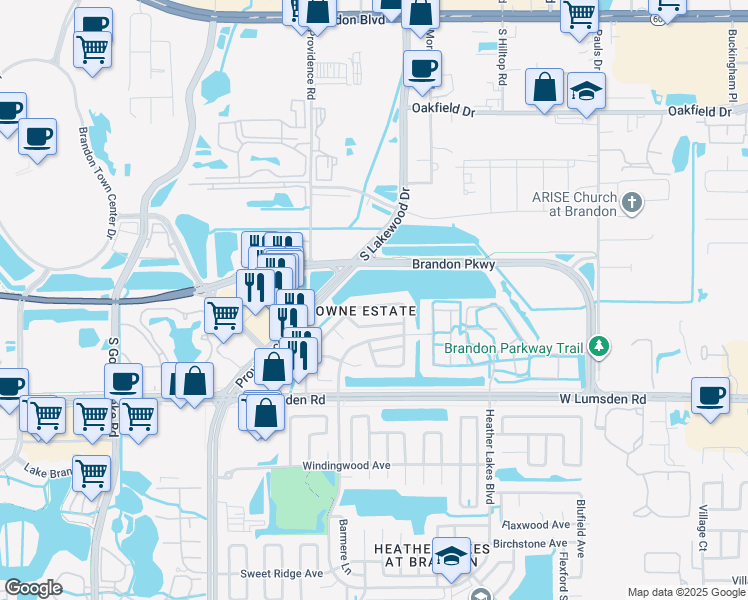 map of restaurants, bars, coffee shops, grocery stores, and more near 748 Burlwood Street in Brandon