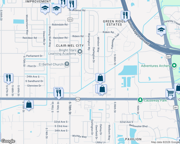 map of restaurants, bars, coffee shops, grocery stores, and more near 2036 Waikiki Way in Tampa