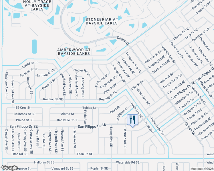 map of restaurants, bars, coffee shops, grocery stores, and more near 572 Gagnon Street Southeast in Palm Bay