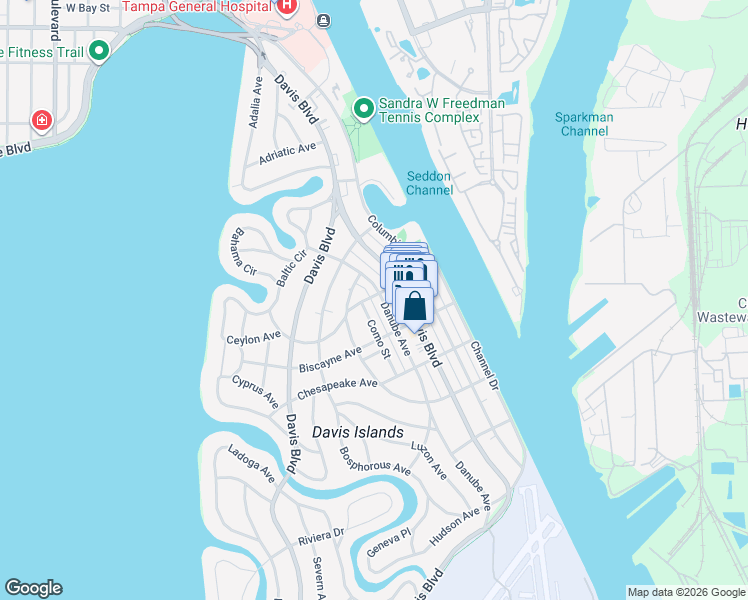 map of restaurants, bars, coffee shops, grocery stores, and more near 99 Barbados Avenue in Tampa