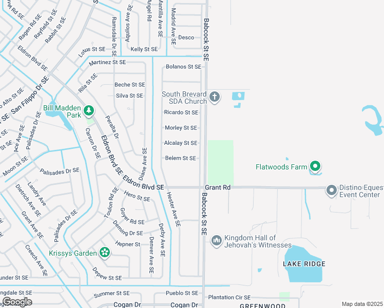 map of restaurants, bars, coffee shops, grocery stores, and more near 1685 Belem Street Southeast in Palm Bay