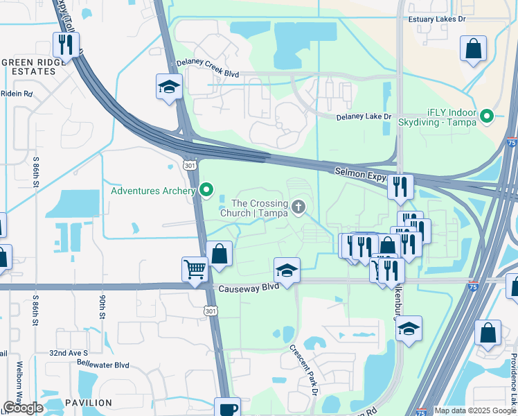 map of restaurants, bars, coffee shops, grocery stores, and more near 10106 Courtney Palms Boulevard in Tampa