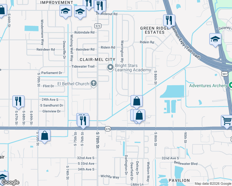 map of restaurants, bars, coffee shops, grocery stores, and more near 2029 Waikiki Way in Tampa