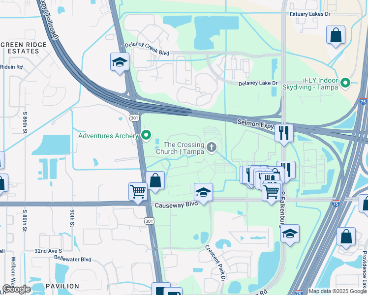 map of restaurants, bars, coffee shops, grocery stores, and more near 10106 Courtney Palms Boulevard in Tampa