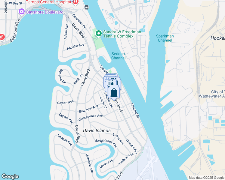 map of restaurants, bars, coffee shops, grocery stores, and more near 217 East Davis Boulevard in Tampa