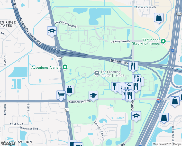 map of restaurants, bars, coffee shops, grocery stores, and more near 10115 Courtney Palms Boulevard in Tampa