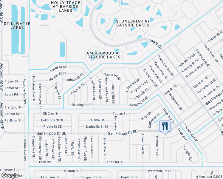 map of restaurants, bars, coffee shops, grocery stores, and more near 2713 Lansing Road Southeast in Palm Bay