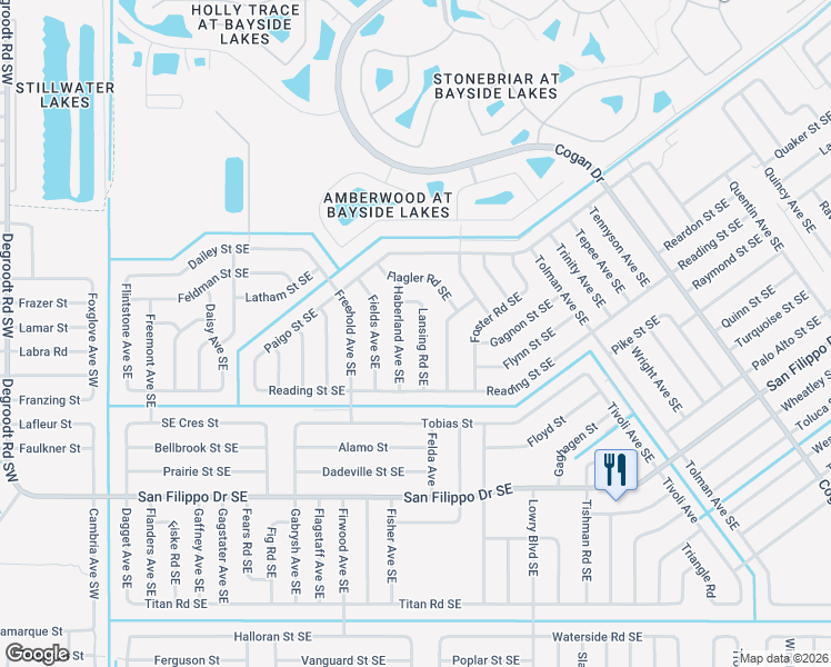map of restaurants, bars, coffee shops, grocery stores, and more near 2713 Lansing Road Southeast in Palm Bay