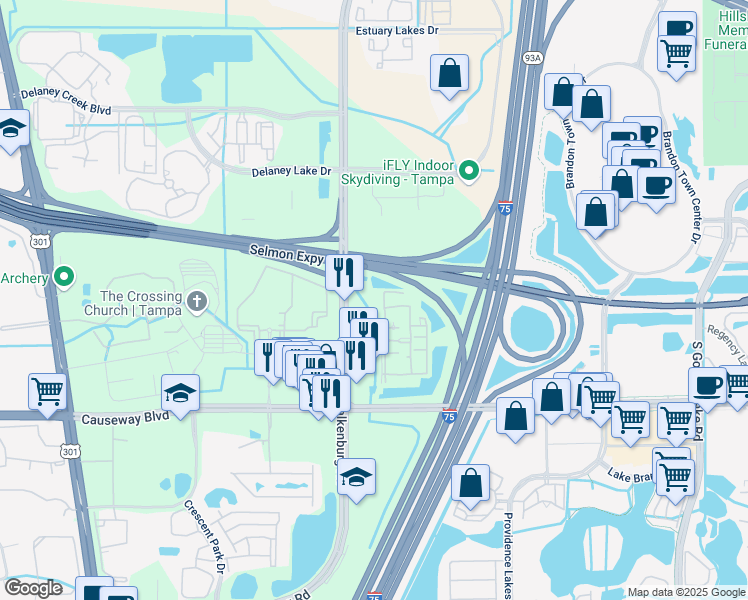 map of restaurants, bars, coffee shops, grocery stores, and more near 10424 Sanderling Shores Drive in Tampa