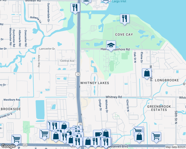 map of restaurants, bars, coffee shops, grocery stores, and more near 1905 Whitney Way in Clearwater