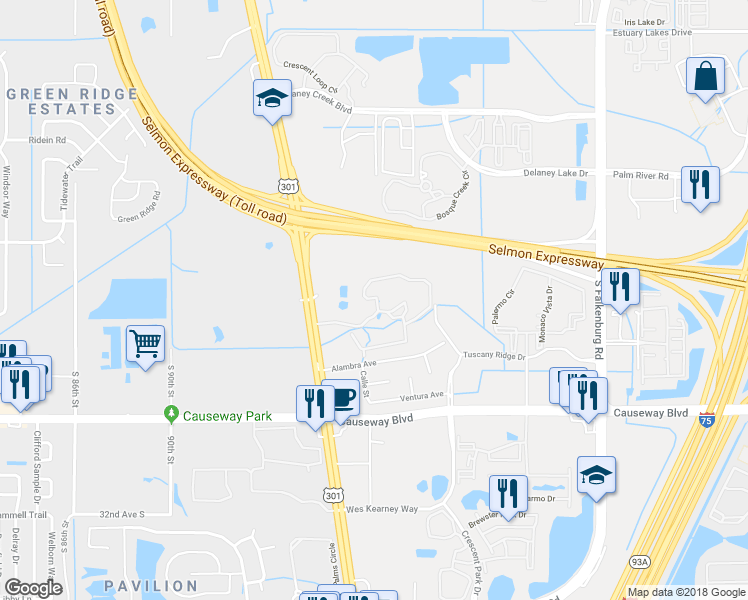 map of restaurants, bars, coffee shops, grocery stores, and more near 9918 Courtney Palms Boulevard in Tampa
