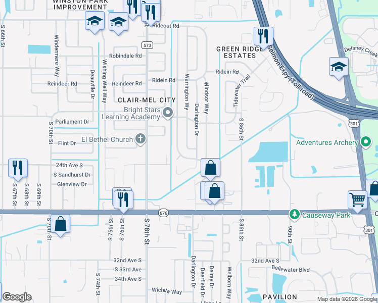map of restaurants, bars, coffee shops, grocery stores, and more near 2036 Waikiki Way in Tampa
