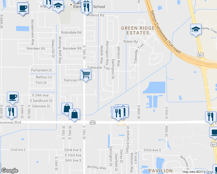 map of restaurants, bars, coffee shops, grocery stores, and more near 2036 Waikiki Way in Tampa