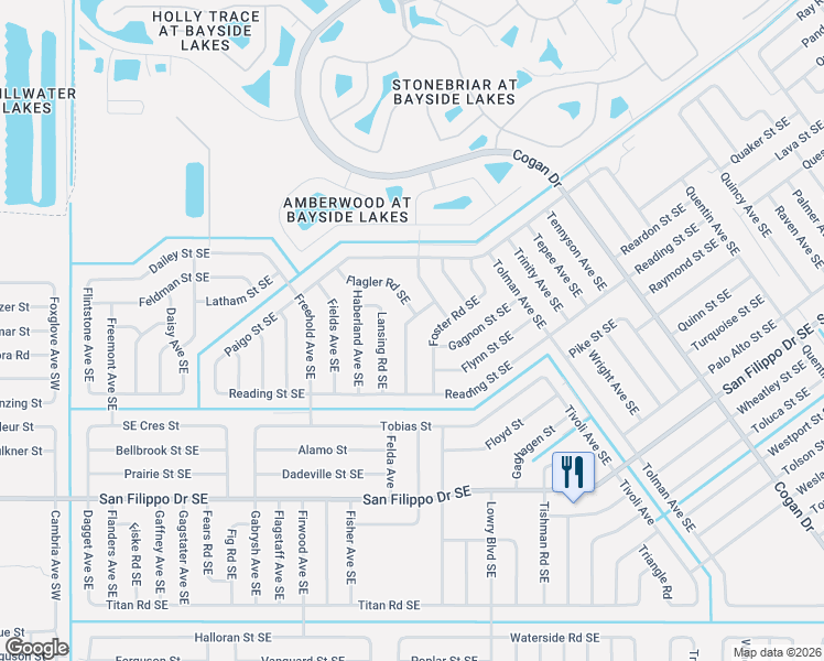 map of restaurants, bars, coffee shops, grocery stores, and more near 2715 Foster Road Southeast in Palm Bay