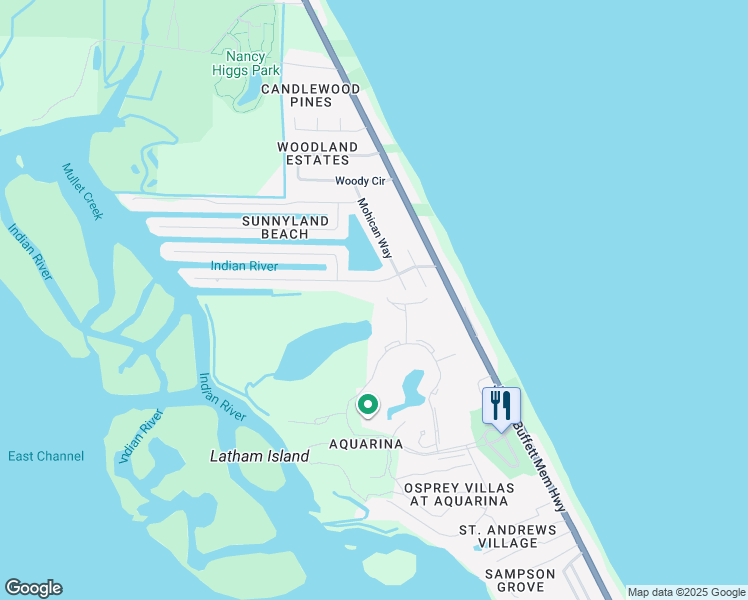 map of restaurants, bars, coffee shops, grocery stores, and more near 706 Spanish Moss Court in Melbourne Beach
