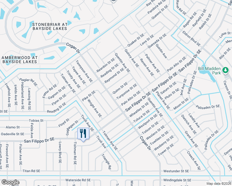 map of restaurants, bars, coffee shops, grocery stores, and more near 918 Quinn Street Southeast in Palm Bay